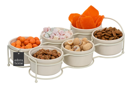 Bej Altı Bölmeli Çerezlik, Sosluk, Reçellik, Sunumluk, Kahvaltılık Ikram Seti - Metal Paslanmaz