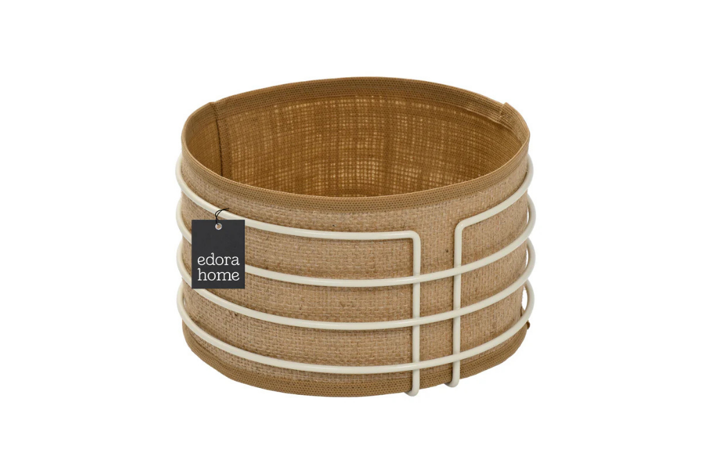 Bej Yuvarlak Ekmek Sepeti Jüt Kahve Kumaş Bezi, Renkli Sunum Sepet Ekmeklik - Çok Amaçlı Metal Paslanmaz