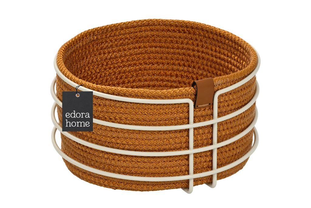 Bej Yuvarlak Ekmek Sepeti Şık,Ekmeklik Kahve Hasır Örmeli Makrome-Çok Amaçlı Metal Paslanmaz