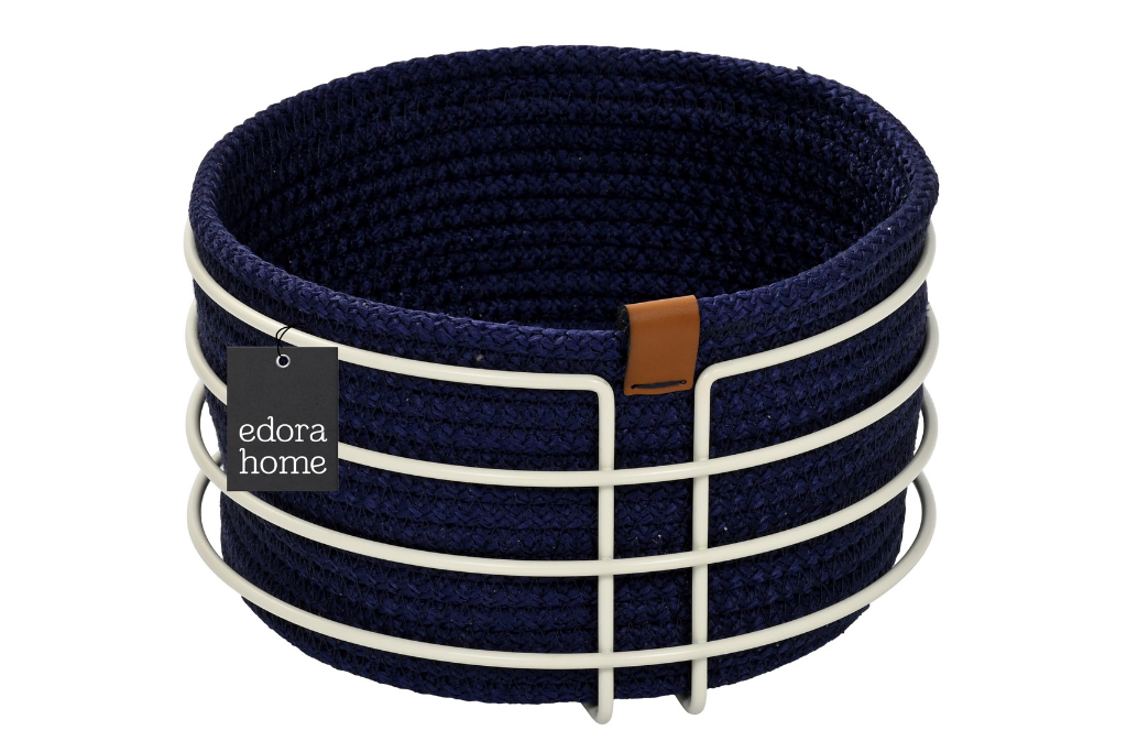 Beige Round Bread Basket Chic, Bread Box Blue Wicker Weave Macrame-Multipurpose Metal Stainless Steel