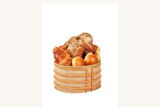 Orange Stainless Round Bread Basket Jute Fabric, Luxury Serving Basket - Multipurpose Metal