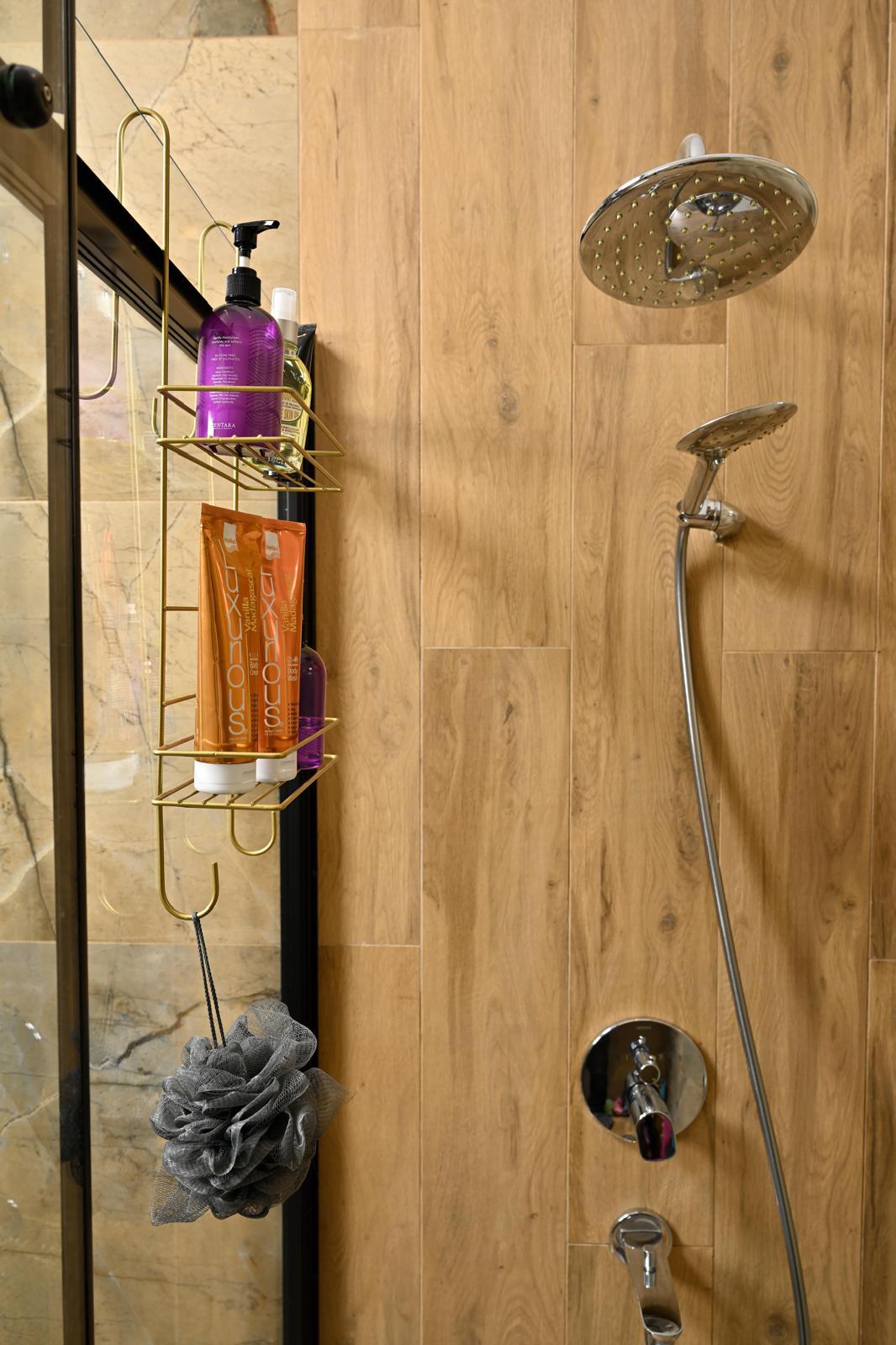 Duşakabin Üst Askılı Şampuanlık 2 Raflı Metal Duş Organizeri Gold