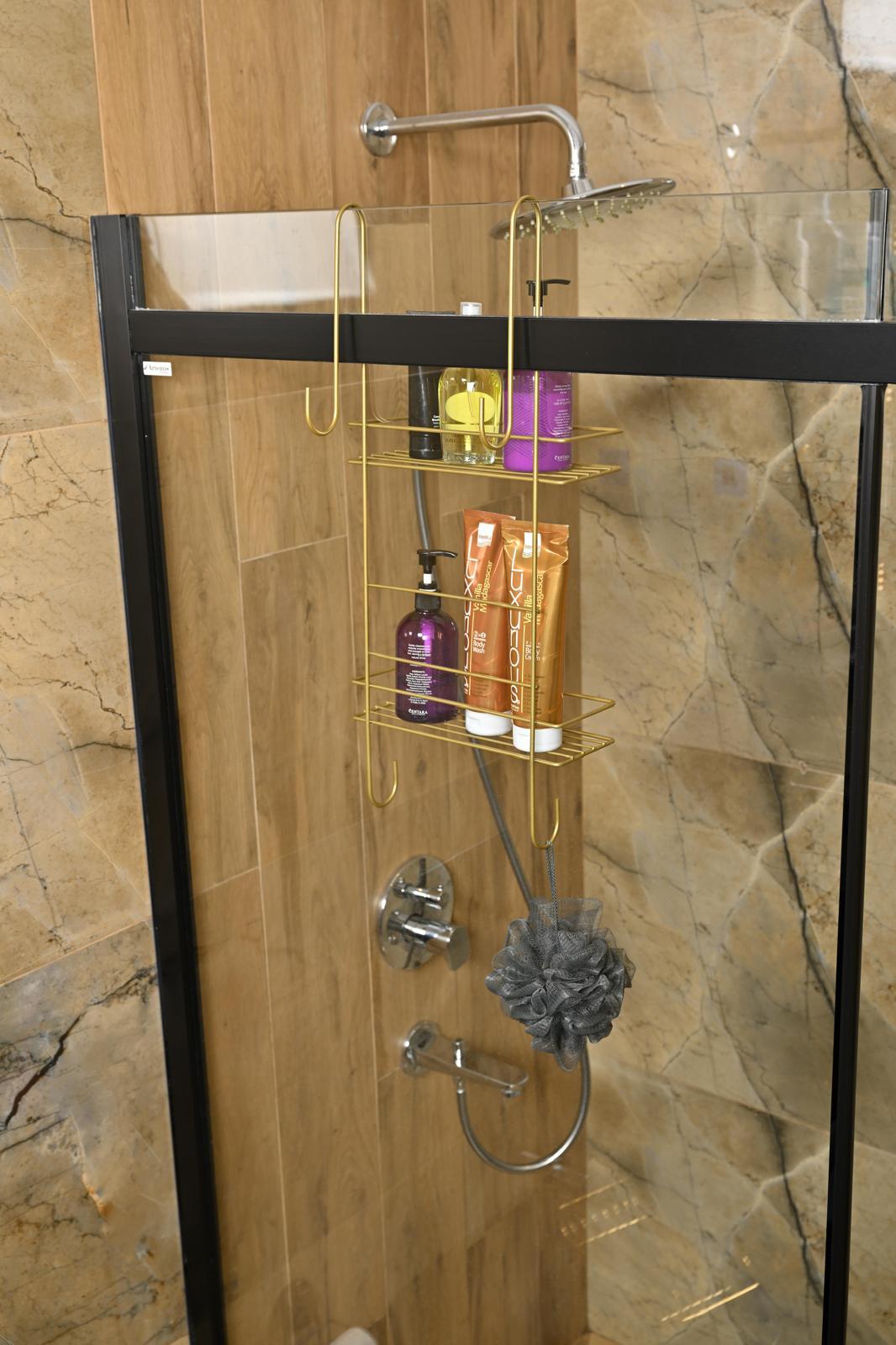 Duşakabin Üst Askılı Şampuanlık 2 Raflı Metal Duş Organizeri Gold