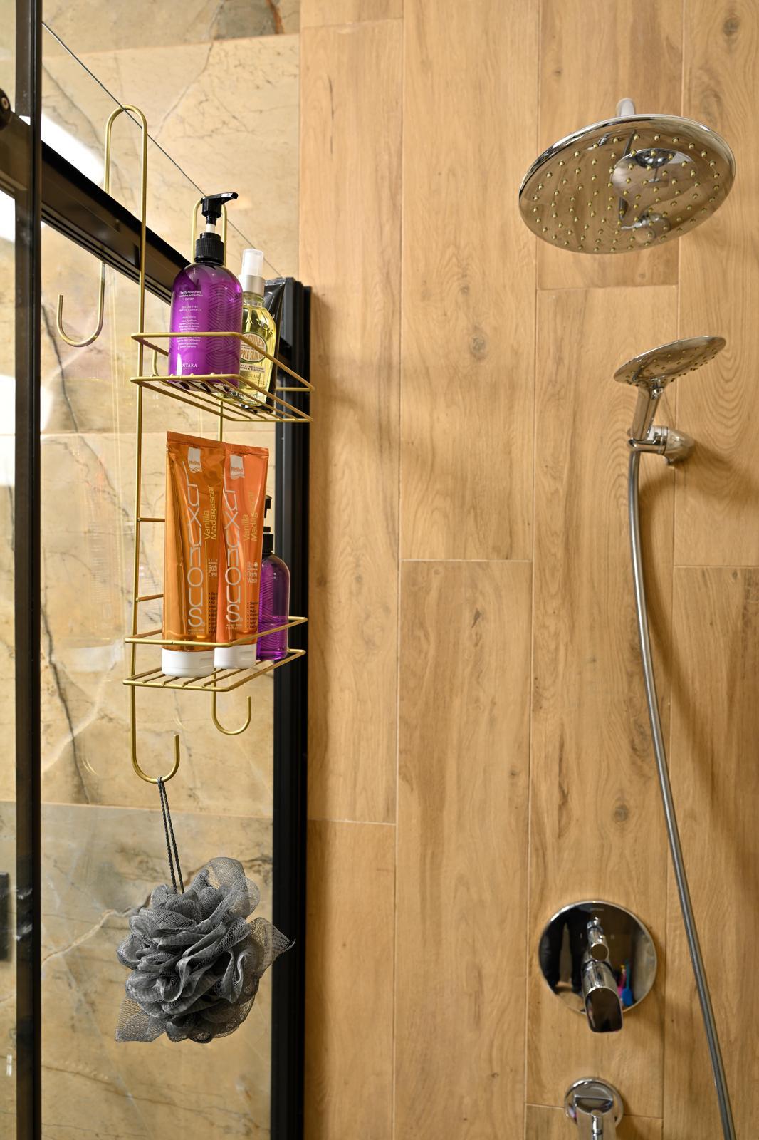 Duşakabin Üst Askılı Şampuanlık 2 Raflı Metal Duş Organizeri Gold