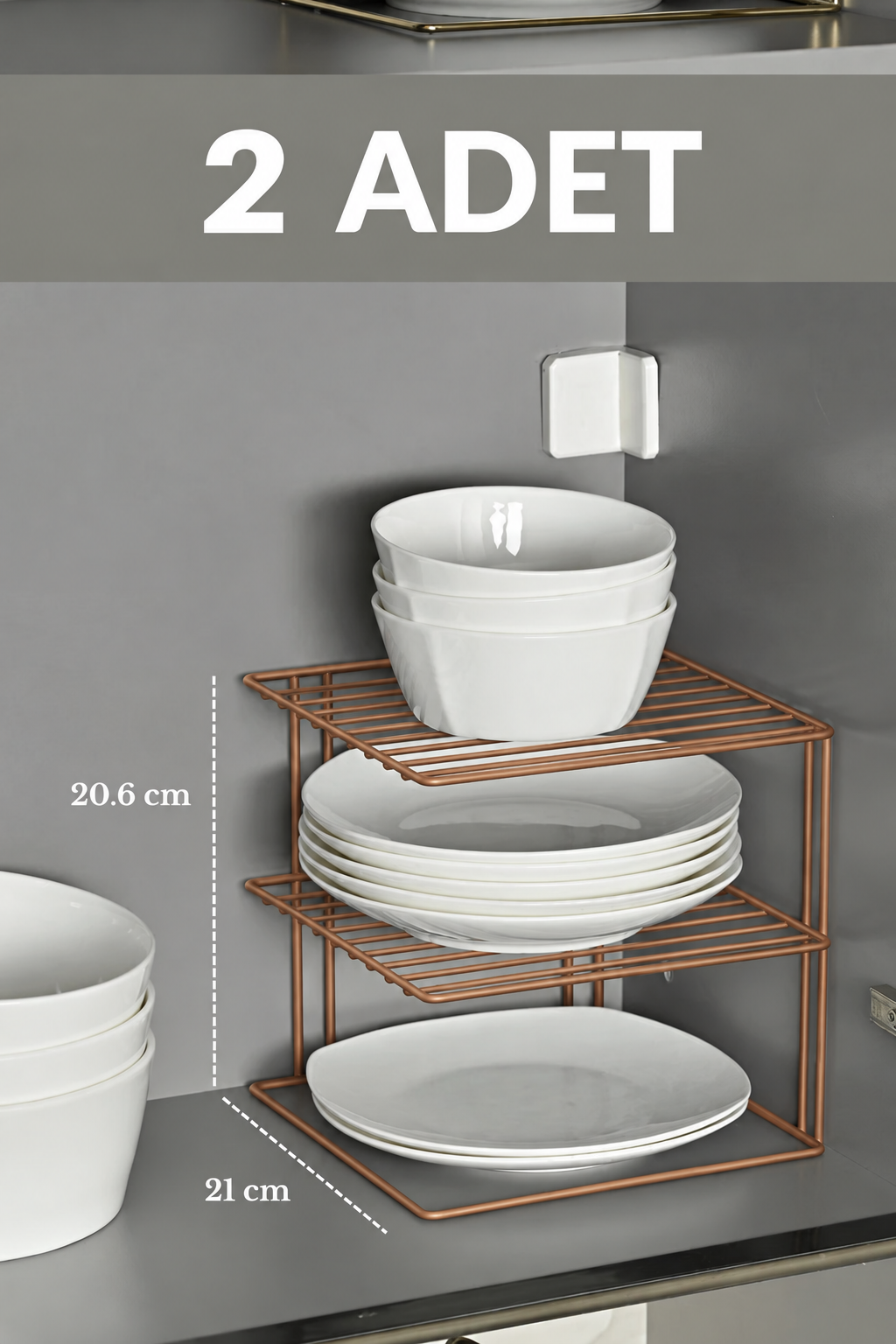 EDORA HOME 2'li Mat Rose 3 Katlı Dolap İçi Tabaklık Bardaklık Mutfak Düzenleyici Raf Paslanmaz Metal, Çok Al Az Öde
