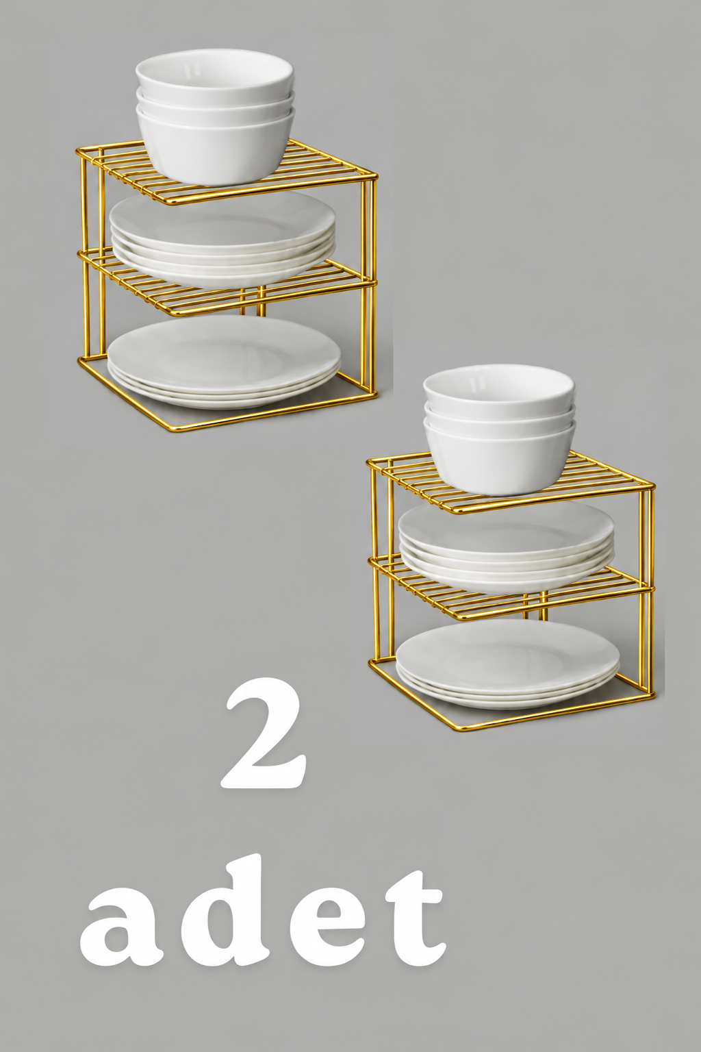 EDORA HOME 2'li Parlak Altın 3 Katlı Dolap İçi Tabaklık Bardaklık Mutfak Düzenleyici Raf Paslanmaz Metal, Çok Al Az Öde