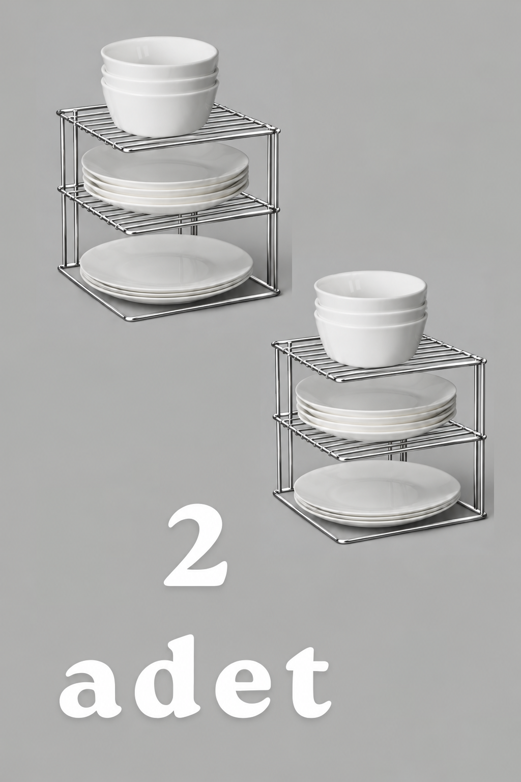 EDORA HOME 2'li Parlak Silver 3 Katlı Dolap İçi Tabaklık Bardaklık Mutfak Düzenleyici Raf Paslanmaz Metal, Çok Al Az Öde