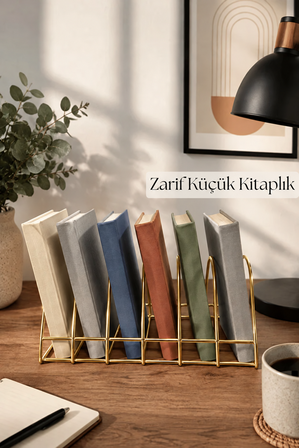 Parlak Altın Zarif Tasarım 6 Bölmeli Masaüstü Küçük Kitap ve Not Defteri Düzenleyici Organizer,Kitaplık