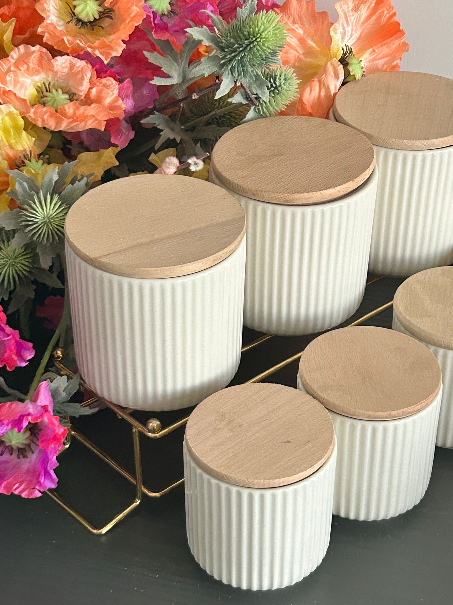 7 Piece Spice Jar Set Bamboo Vacuum Lidded Canister Set
