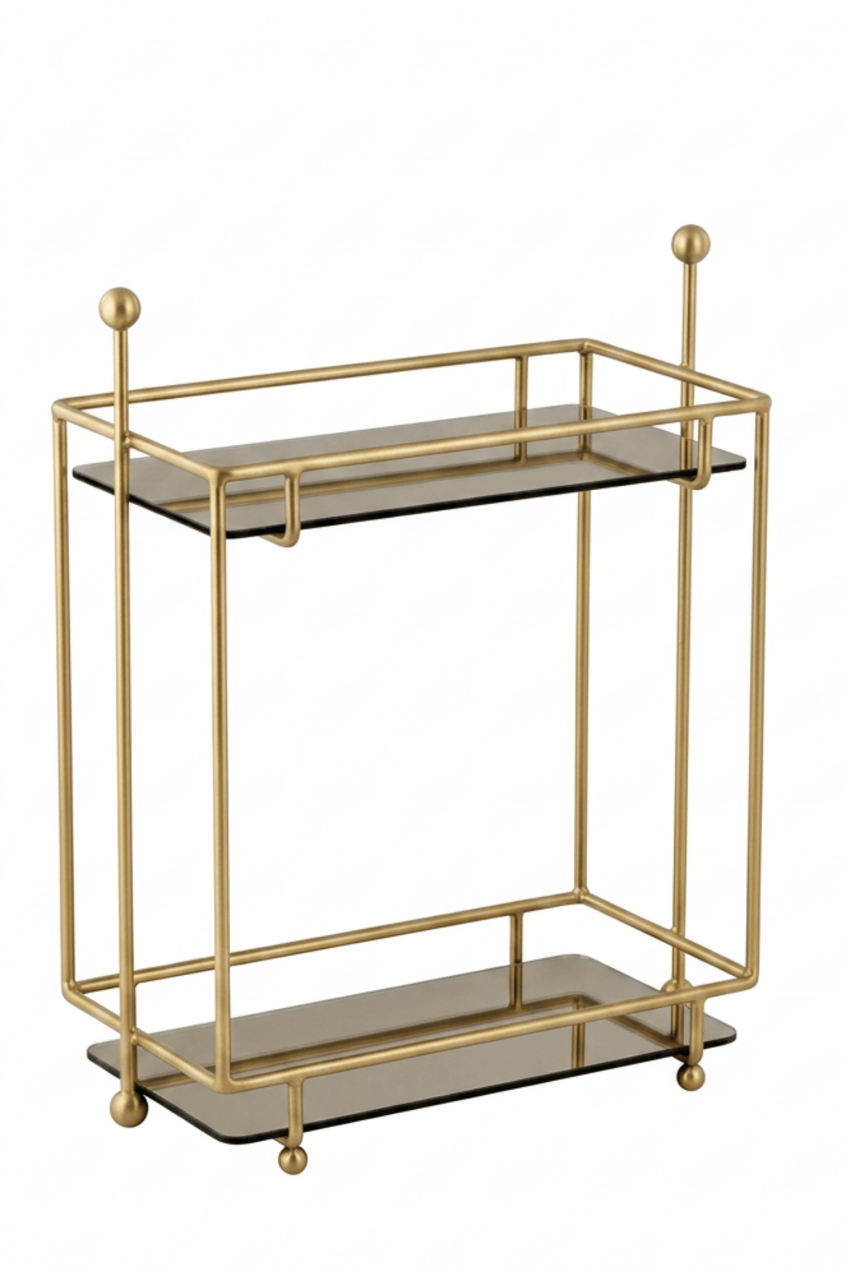 Gold 2 Katlı Dikdörtgen Metal Banyo Organizeri, Ayna Pleksili Tezgah Üstü Düzenleyici 32,6x16,3x34 cm