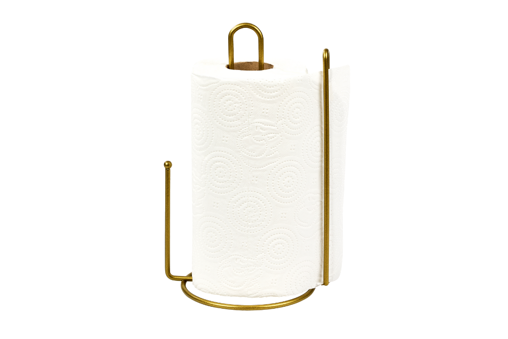2-Piece Matte Gold Kitchen Organizer Set with Dividers, Paper Towel Holder, and 6-Compartment Mug Hanger, Stainless Metal