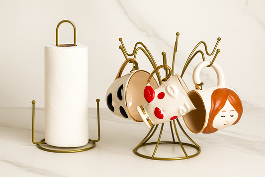 Gold 2'Li Mutfak Organizer Seti, Kağıt Havluluk Ve Dikey 6 Kancalı Bardaklık