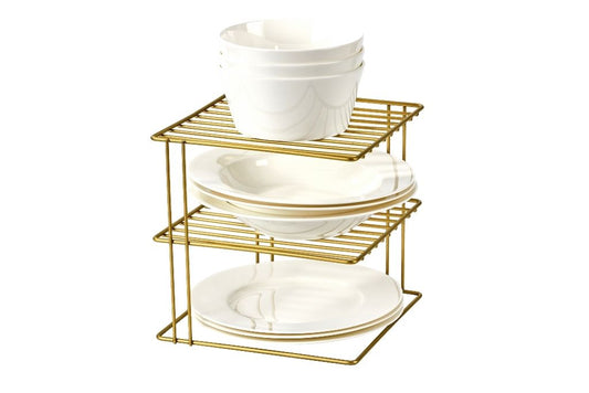 Gold 3 Katlı Dolap İçi Çok Amaçlı Tabak, Bardak, Mutfak Düzenleyici Raf, Tabaklık - Metal Paslanmaz