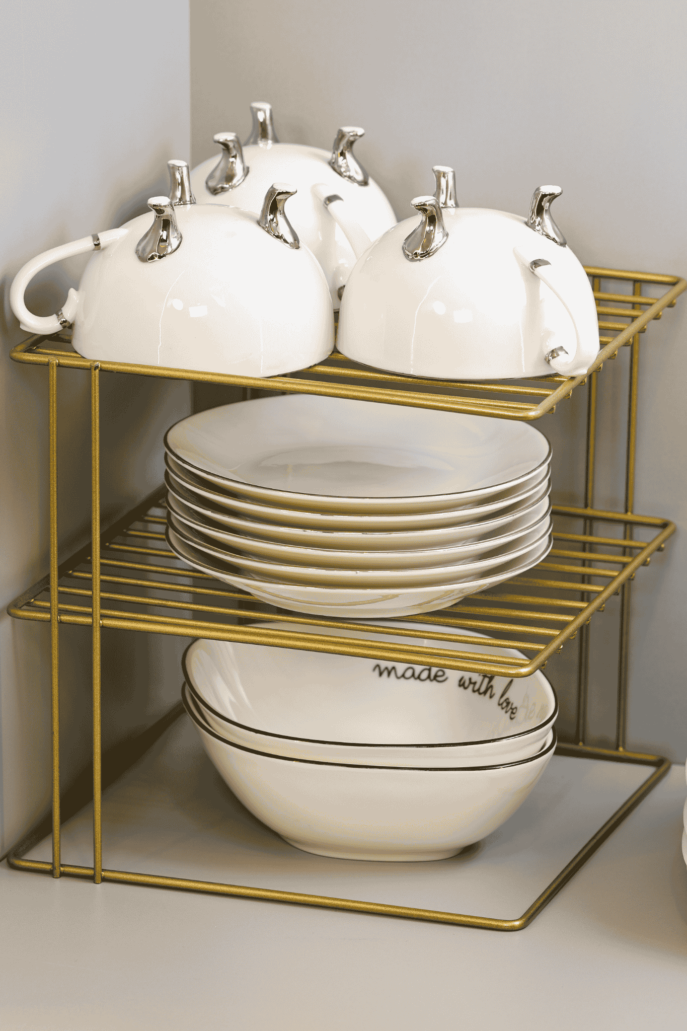 Mat Gold 3-Tier Cabinet Plate Rack Cup Holder Kitchen Organizer Shelf Stainless Metal