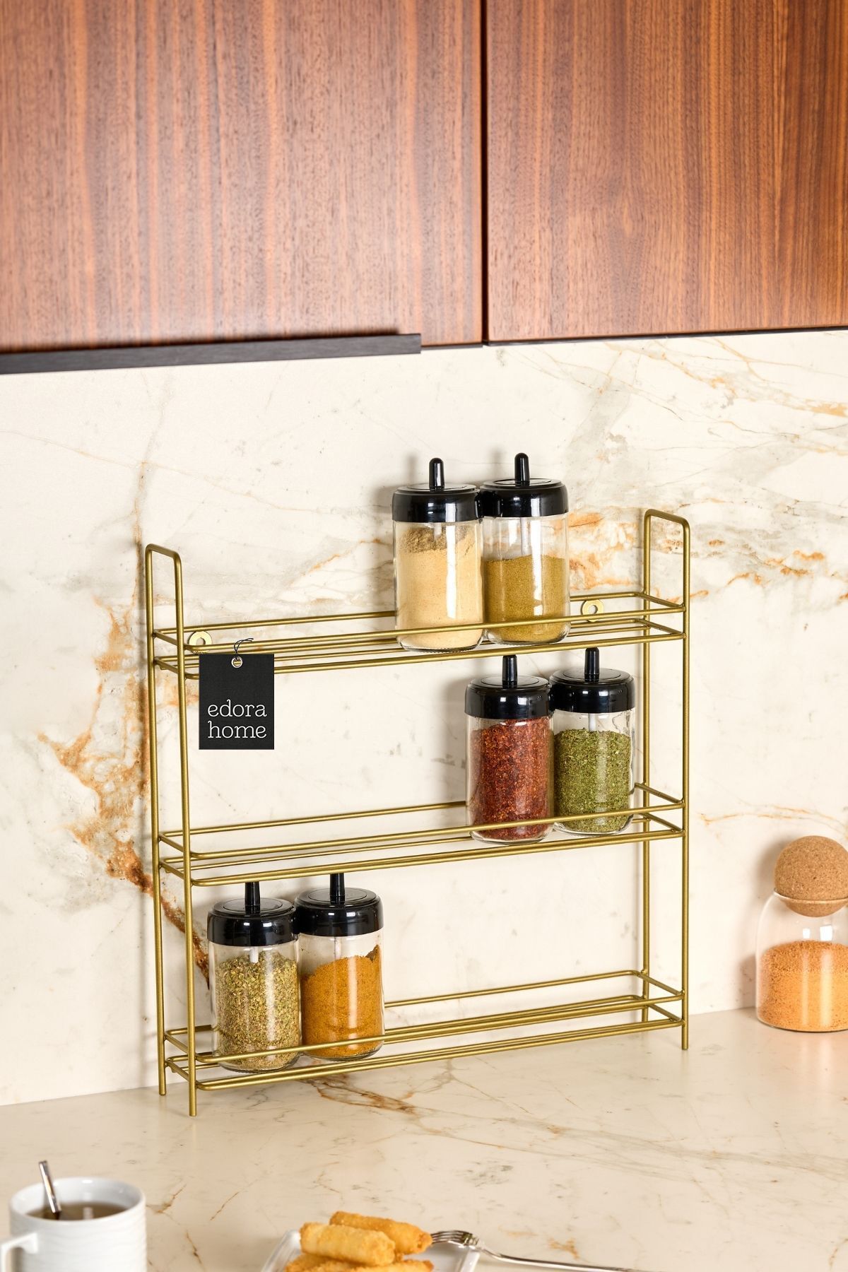 Gold 3 Katlı Duvara Asılabilir Raf, Baharatlık Standı, Çocuk Odası Düzenleyici - Metal Paslanmaz