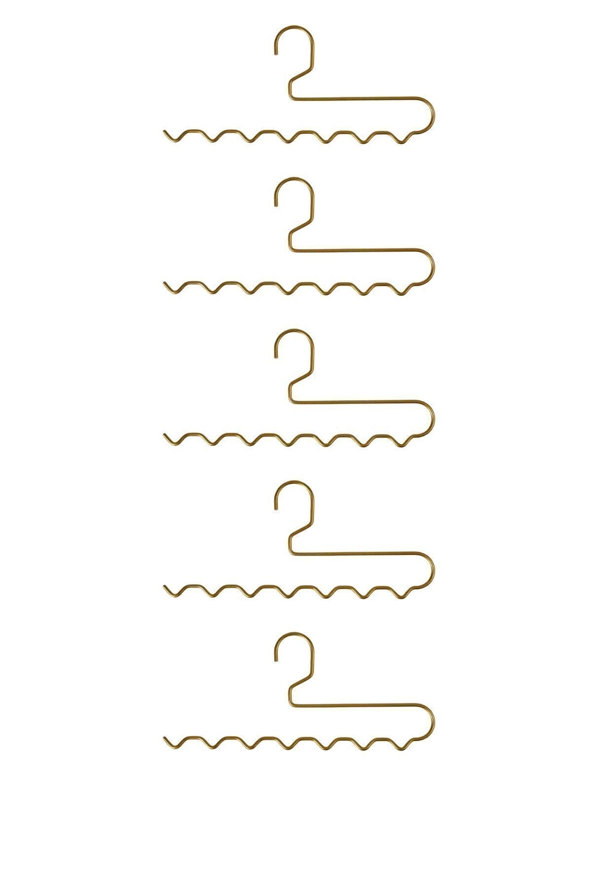 5'li Mat Gold Zigzag Askı Pantolon Şal Eşarp Kemer Askılığı Dolap İçi Organizer