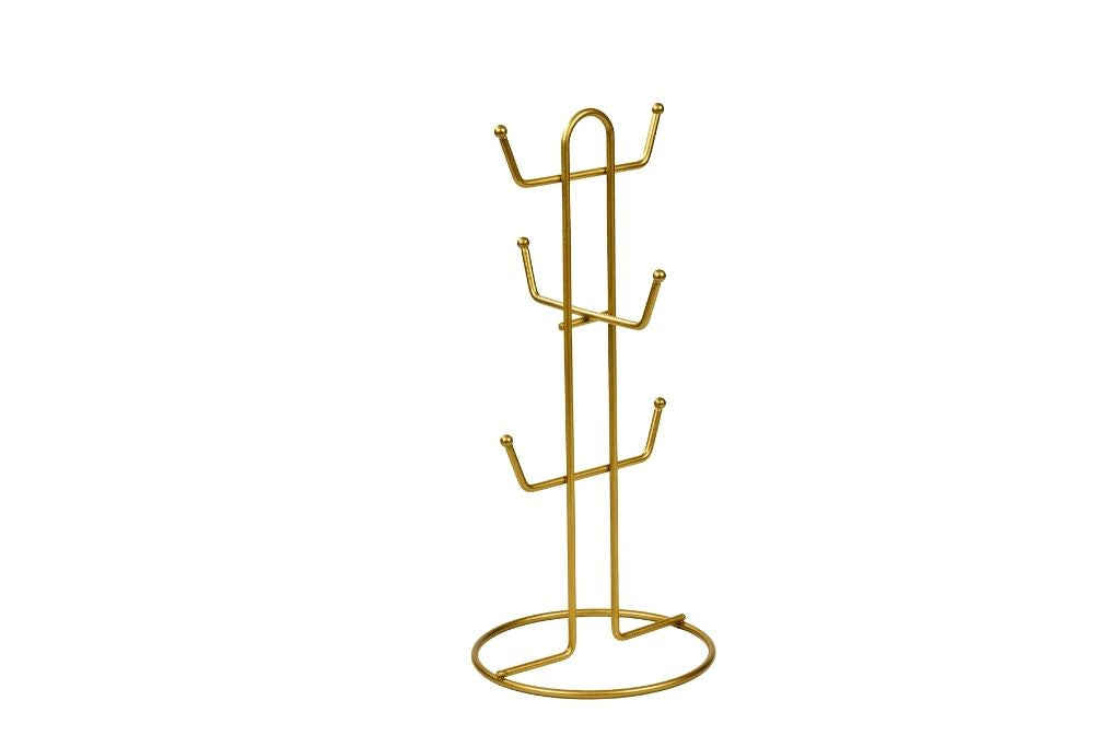 Mat Gold 6 Bölmeli Bardak Askılığı Kupa Fincan Düzenleyici Tezgah Üstü Paslanmaz Metal
