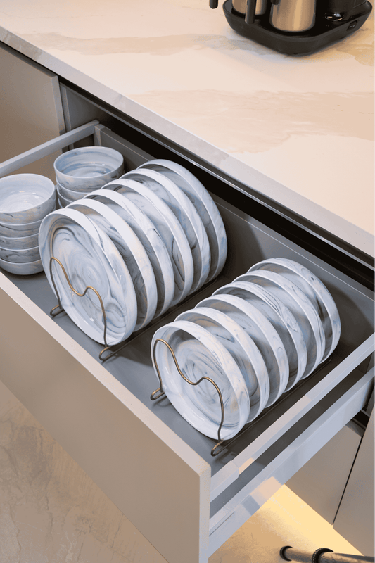 Gold 6 Bölmeli Tava, Tabak Ve Tencere Kapak Düzenleyici Raf, Çekmece İçi Organizer - Metal Paslanmaz