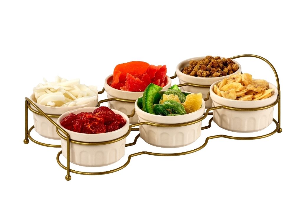 Gold Six Compartment Cookie Holder, Sauce Holder, Jam Holder, Presentation Holder, Breakfast Serving Set - Metal Stainless Steel