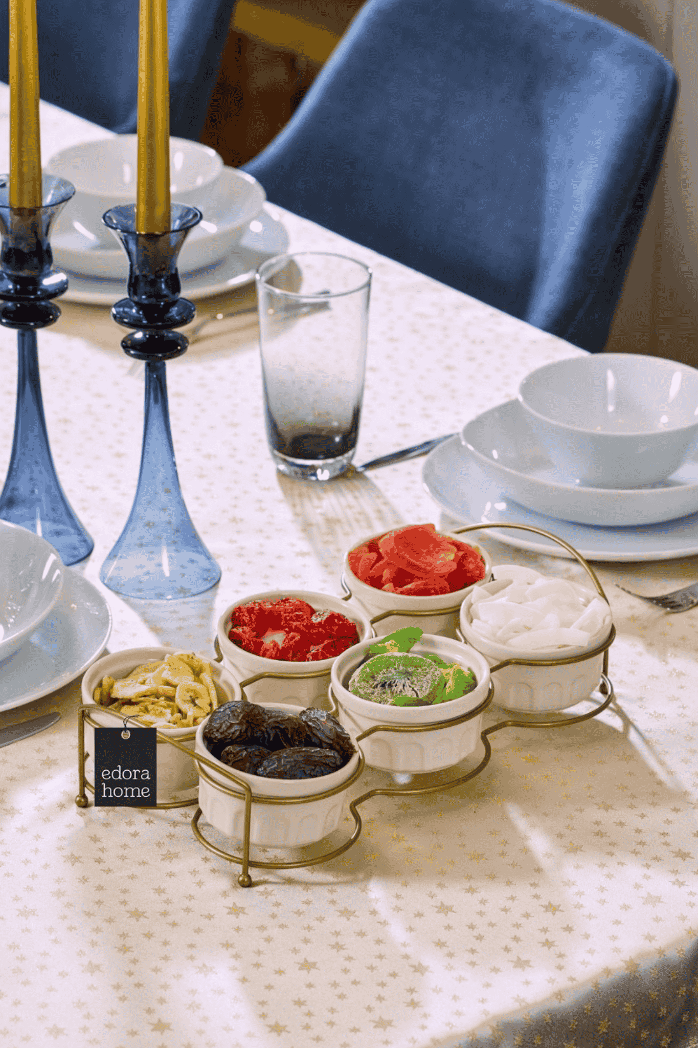 Gold Six Compartment Cookie Holder, Sauce Holder, Jam Holder, Presentation Holder, Breakfast Serving Set - Metal Stainless Steel