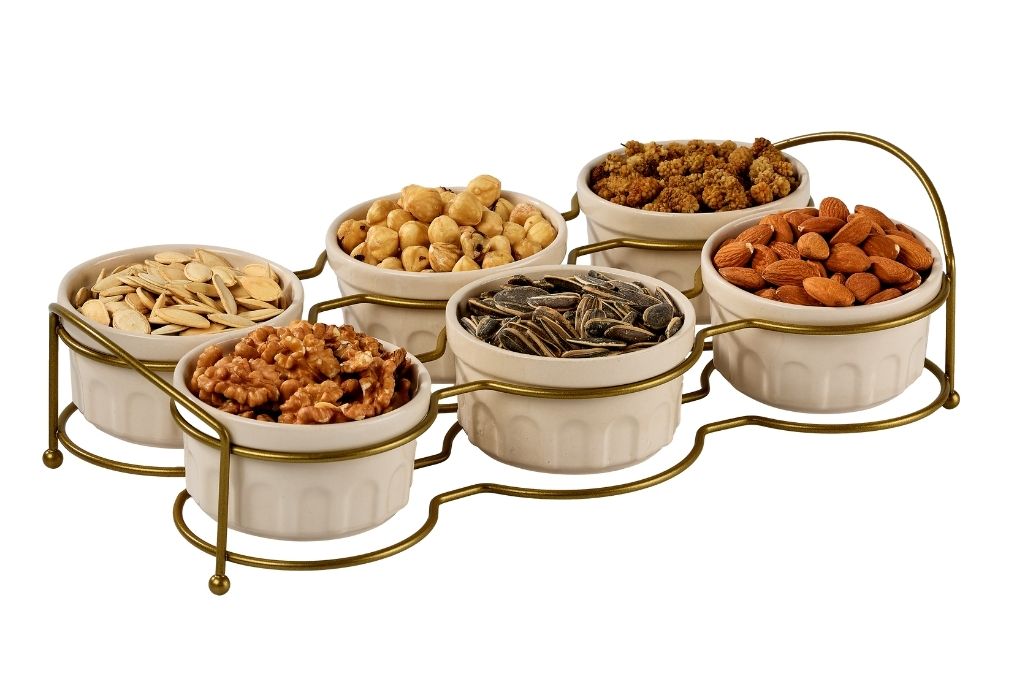 Gold Six Compartment Cookie Holder, Sauce Holder, Jam Holder, Presentation Holder, Breakfast Serving Set - Metal Stainless Steel