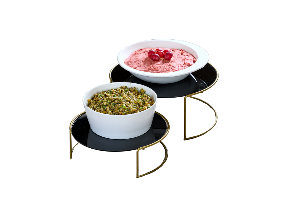 2'li Mat Gold Büyük Boy Metal Sunumluk İkramlık Servis Tabağı Siyah Pleksi