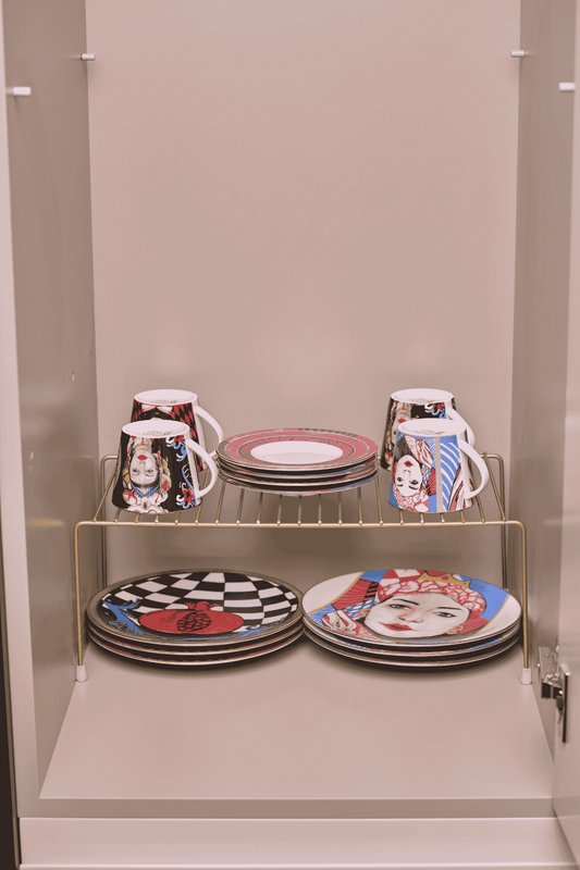 Gold Çok Amaçlı Dolap İçi Düzenleyici Tel Raf, Fincan Tabak Kase Organizer-Metal Paslanmaz