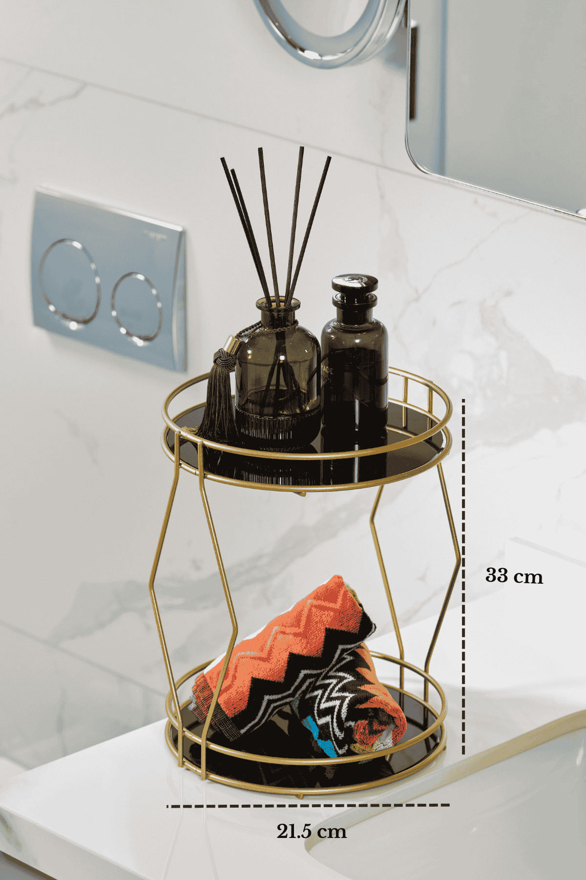 Matte Gold 2-Tier Bathroom Organizer Jewelry Perfume Cosmetic Storage with Plexiglass