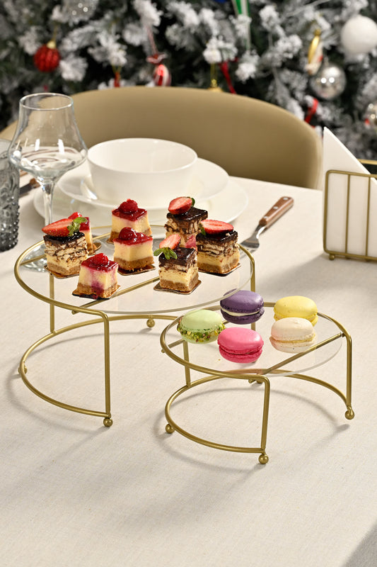 Paslanmaz gold sunumluk – küçük boy, şeffaf tabanlı 2’li hediyelik tepsi