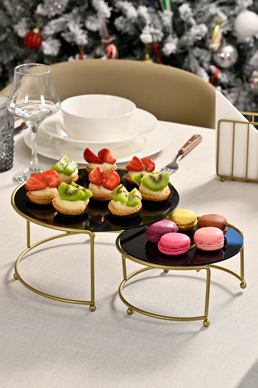 Siyah pleksi detaylı gold sunumluk – 2’li küçük boy metal dekoratif set