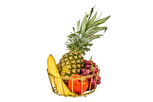 Şık gold sepet – oval tasarımlı, meyve ve sebzeler için ideal paslanmaz metal organizer