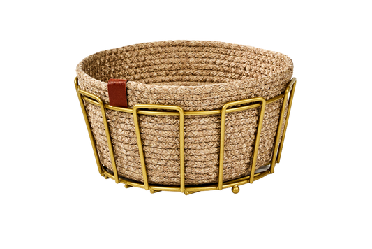 Gold Oval Köşeli Ekmek Sepeti Şık, Ekmeklik Hasır Örmeli Makrome, Çeyiz - Çok Amaçlı Metal Paslanmaz