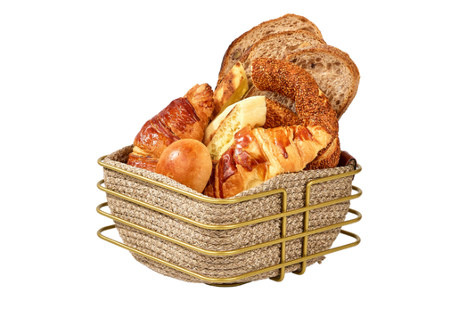 Gold Oval Köşeli Kare Ekmek Sepeti Şık,Ekmeklik Hasır Örmeli Makrome-Çok Amaçlı Metal Paslanmaz