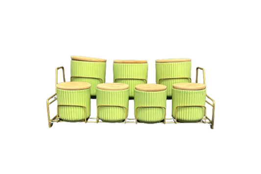 Gold Standlı 7 Bölmeli Yeşil Porselen Baharat Takımı Bambu Kapaklı Mutfak Düzenleyici - Metal Paslanmaz