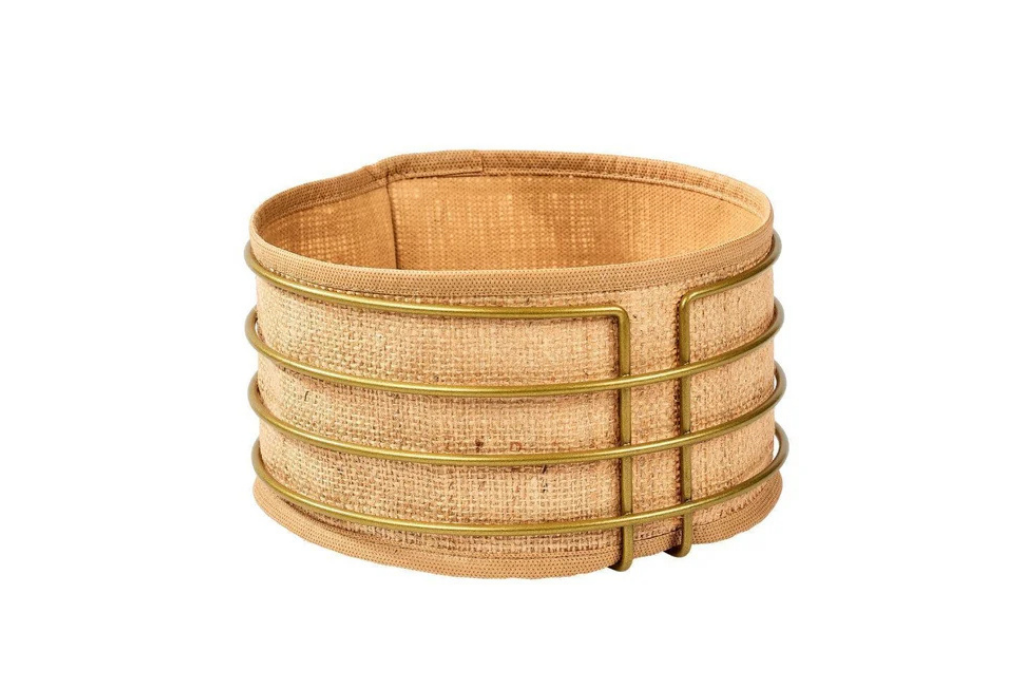 Gold Round Bread Basket Jute Fabric Cloth, Colorful Presentation Basket Bread Holder - Multipurpose Metal Stainless