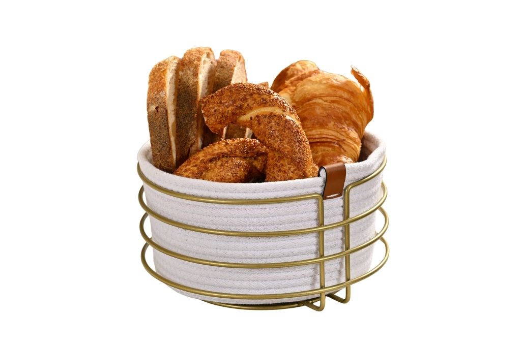 Gold Round Bread Basket Stylish,Bread Basket Wicker Knitted Macrame-Multipurpose Metal Stainless
