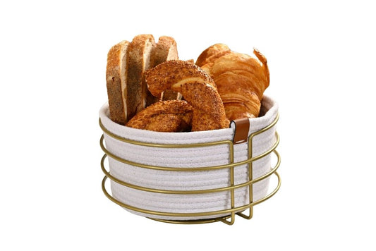 Gold Yuvarlak Ekmek Sepeti Şık,Ekmeklik Hasır Örmeli Makrome-Çok Amaçlı Metal Paslanmaz