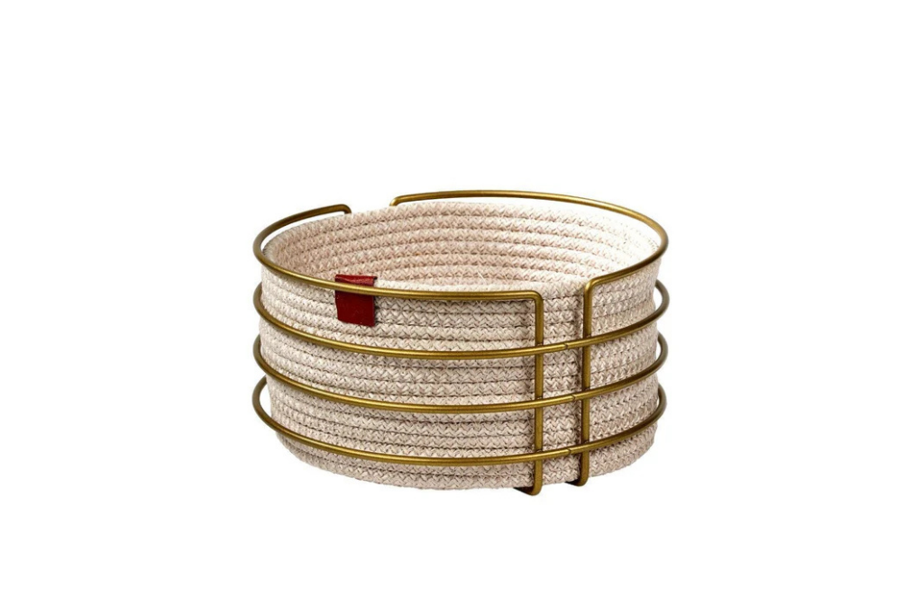 Gold Round Bread Basket Stylish,Bread Basket Wicker Knitted Macrame-Multipurpose Metal Stainless