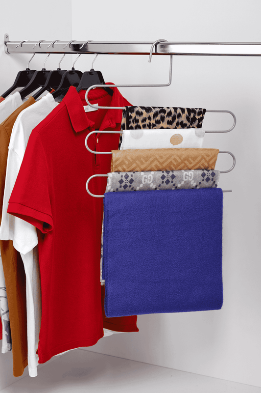 Gümüş 10'Lu Dolap İçi 5 Katlı Pantolon Elbise, Şal, Eşarp Askısı, Gardrop Askılığı - Metal Paslanmaz