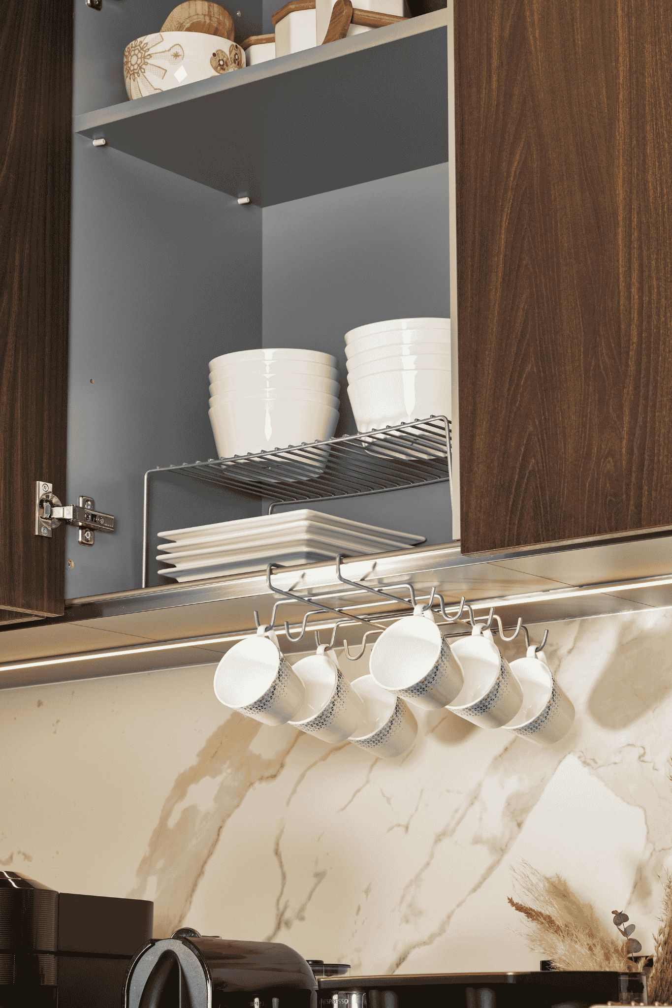 Silver 10-Piece Under Cabinet and Shelf Portable Cup Rack, Mug, Cup Organizer - Metal Stainless Steel