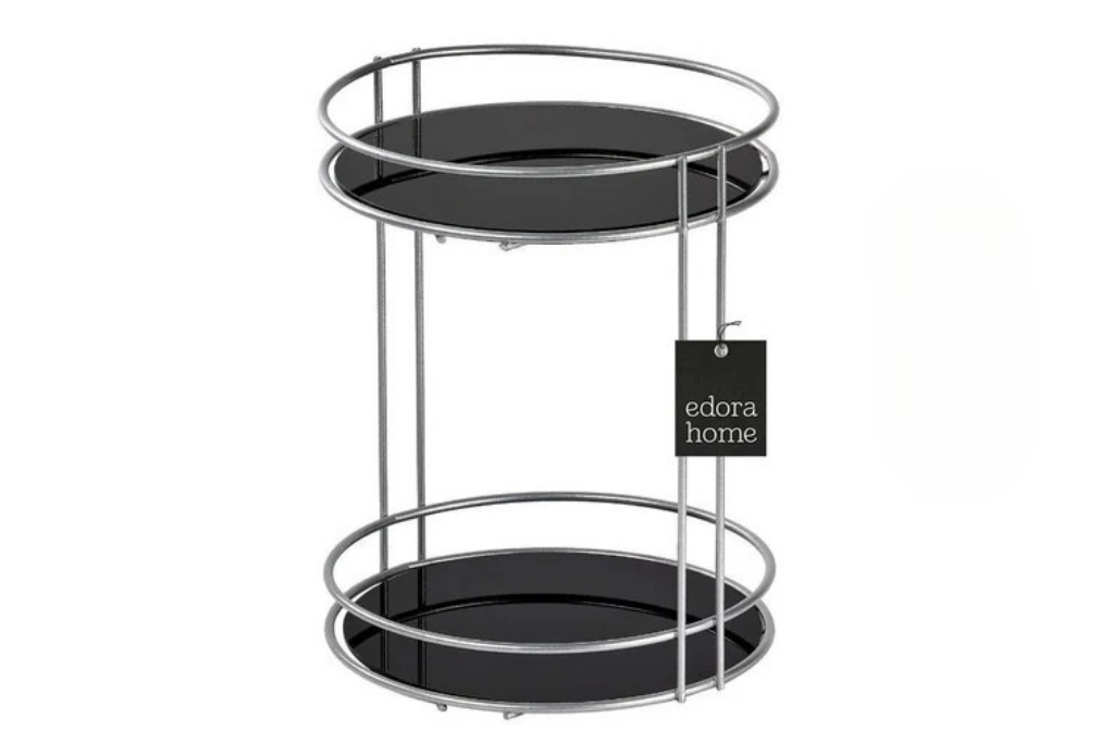Mat Gümüş 2 Katlı Banyo Organizer Kozmetik Takı Parfüm Düzenleyici Pleksili Paslanmaz Metal