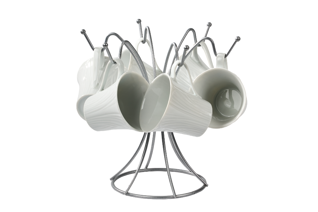 2-Piece Matte Silver Kitchen Organizer Set Paper Towel Holder and 6-Hook Mug Rack Stainless Steel