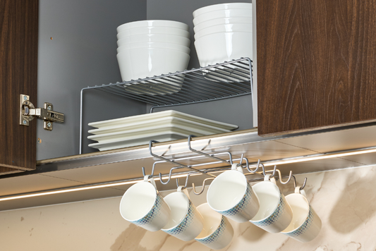 Gümüş 2'Li Mutfak Seti, Dolap Düzenleyici Ve 10'Lu Bardaklık, Hediyelik - Metal Paslanmaz