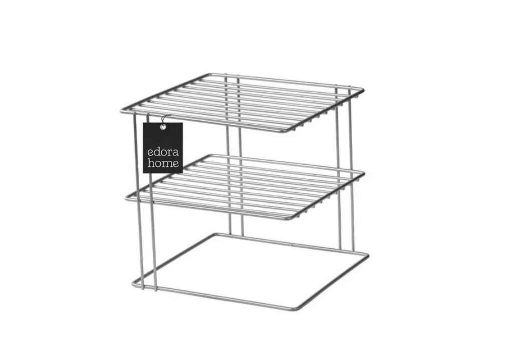 Matte Silver 3-Tier Cabinet Plate & Cup Rack Kitchen Organizer Shelf Stainless Metal