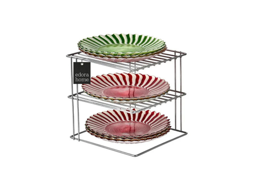 Paslanmaz metal gümüş 3 katlı tabaklık – dolap içi bardak ve mutfak düzenleyici