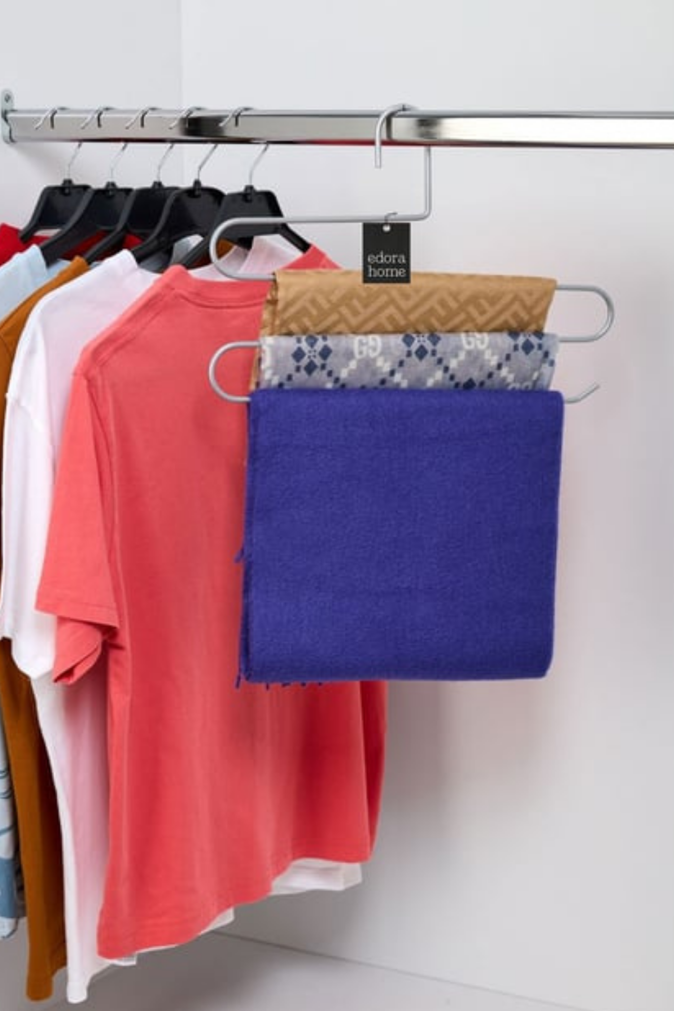 5'li Mat Gümüş 3 Katlı Pantolon Askılığı Dolap İçi Elbise Şal Eşarp Askılık Paslanmaz Metal