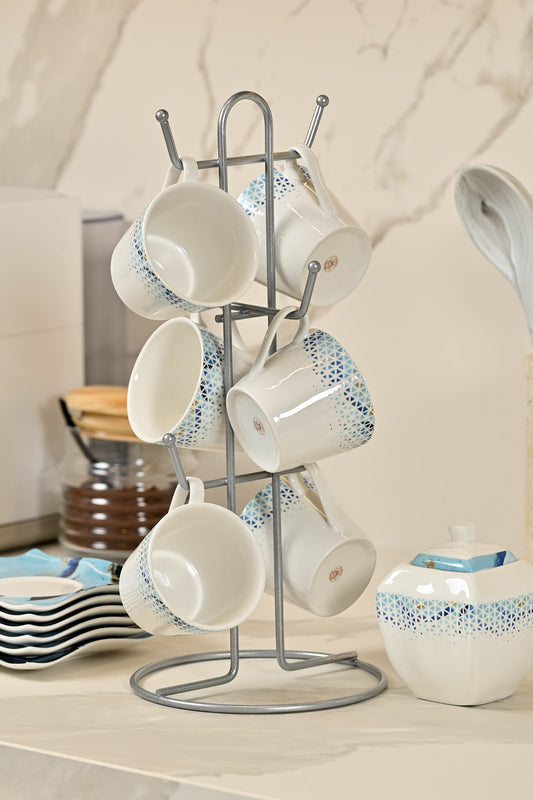 Tezgah üstü mutfak düzenleyici – gümüş renkli 6 bölmeli bardak ve kupa askılığı