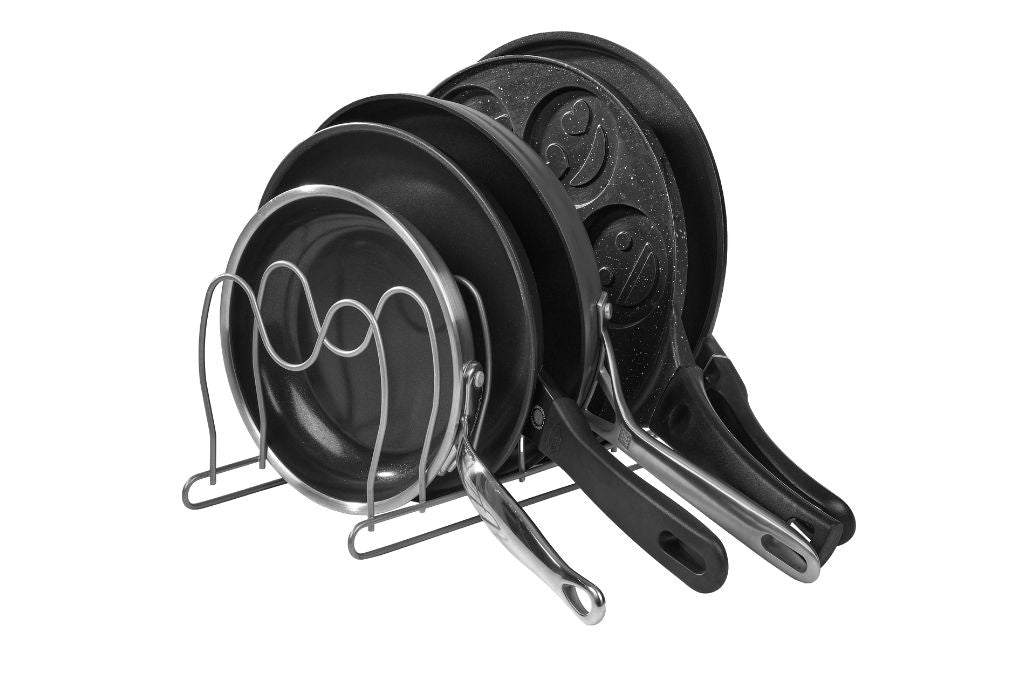 Mat Gümüş 6 Bölmeli Tava Tencere Kapak Düzenleyici Çekmece İçi Organizer Paslanmaz Metal