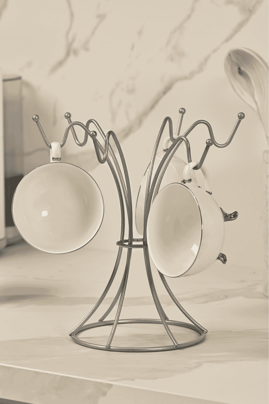 Gümüş 6 Kancalı Bardak Askılık,Kupa,Fincan Kancalı Mutfak Set Üstü Düzenleyici-Metal Paslanmaz