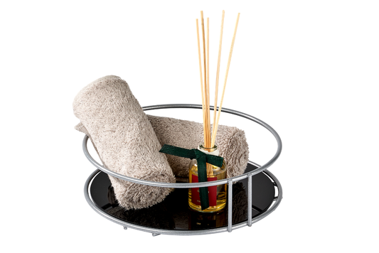 Gümüş Banyo Organizer Kozmetik Takı Parfüm Havlu Düzenleyici Sunum Tepsisi Pleksili -Metal Paslanmaz